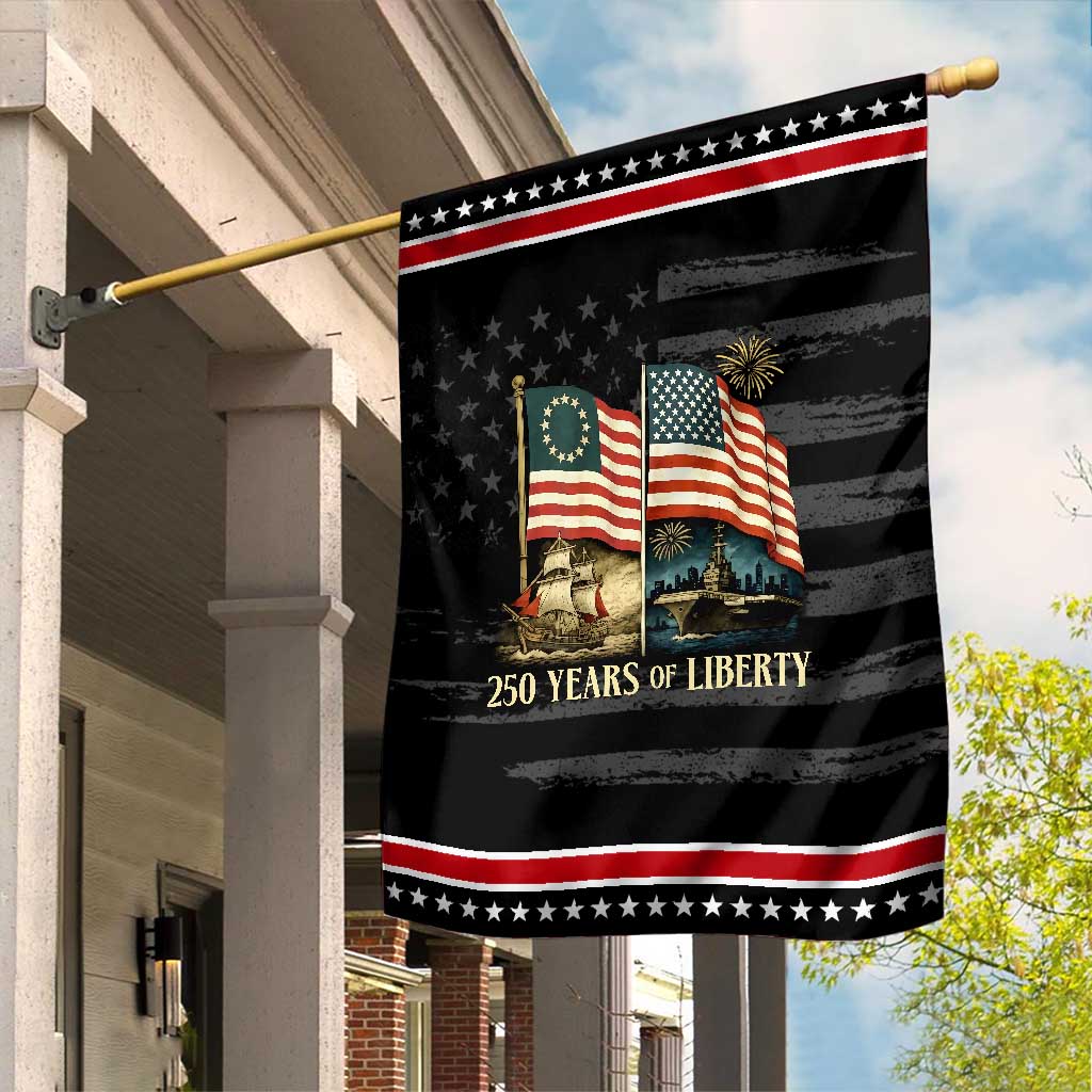250 Years of Liberty Garden Flag US 250th Anniversary Semiquincentennial 2026 Patriotic TS02 Distressed Black Red Print Your Wear