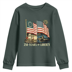 250 Years of Liberty Youth Sweatshirt US 250th Anniversary Semiquincentennial 2026 Patriotic TS02 Dark Forest Green Print Your Wear