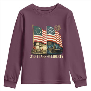 250 Years of Liberty Youth Sweatshirt US 250th Anniversary Semiquincentennial 2026 Patriotic TS02 Maroon Print Your Wear