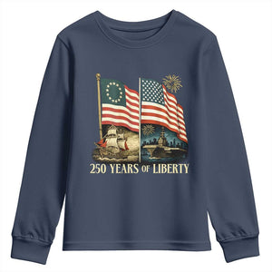 250 Years of Liberty Youth Sweatshirt US 250th Anniversary Semiquincentennial 2026 Patriotic TS02 Navy Print Your Wear