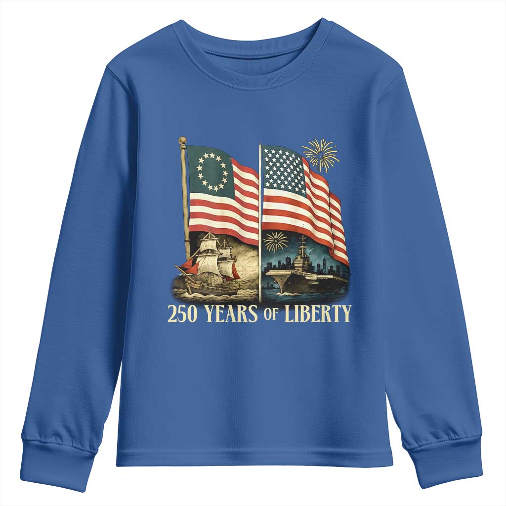 250 Years of Liberty Youth Sweatshirt US 250th Anniversary Semiquincentennial 2026 Patriotic TS02 Royal Blue Print Your Wear