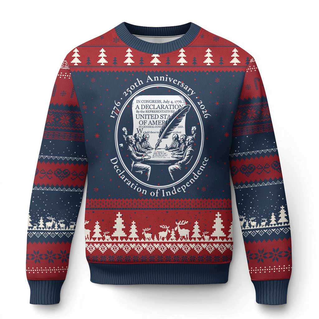 250 Years Declaration of Independence Ugly Christmas Sweater US 250th Anniversary Semiquincentennial 2026 Patriotic TS02 Navy Red Print Your Wear