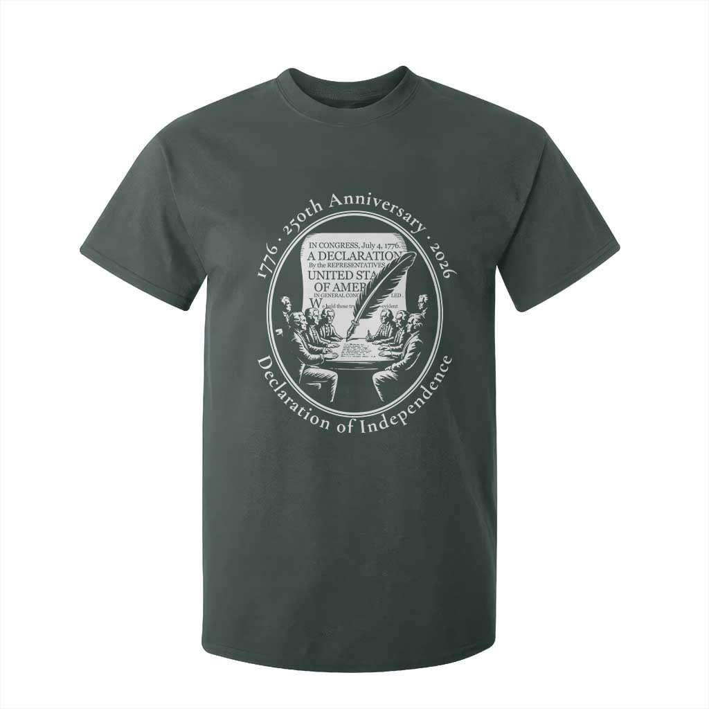 250 Years Declaration of Independence T Shirt For Kid US 250th Anniversary Semiquincentennial 2026 Patriotic TS02 Dark Forest Green Print Your Wear