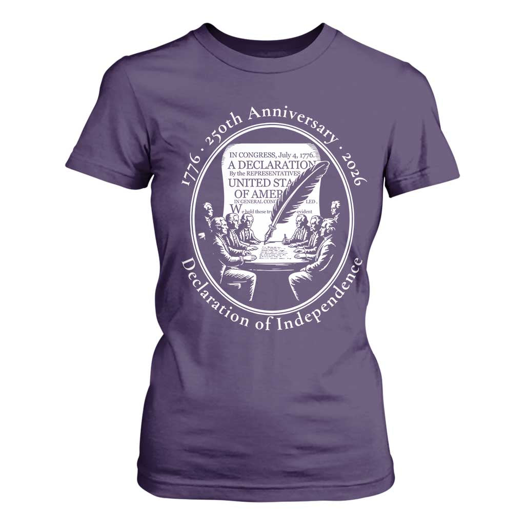 250 Years Declaration of Independence T Shirt For Women US 250th Anniversary Semiquincentennial 2026 Patriotic TS02 Purple Print Your Wear