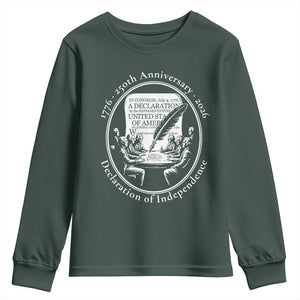 250 Years Declaration of Independence Youth Sweatshirt US 250th Anniversary Semiquincentennial 2026 Patriotic TS02 Dark Forest Green Print Your Wear