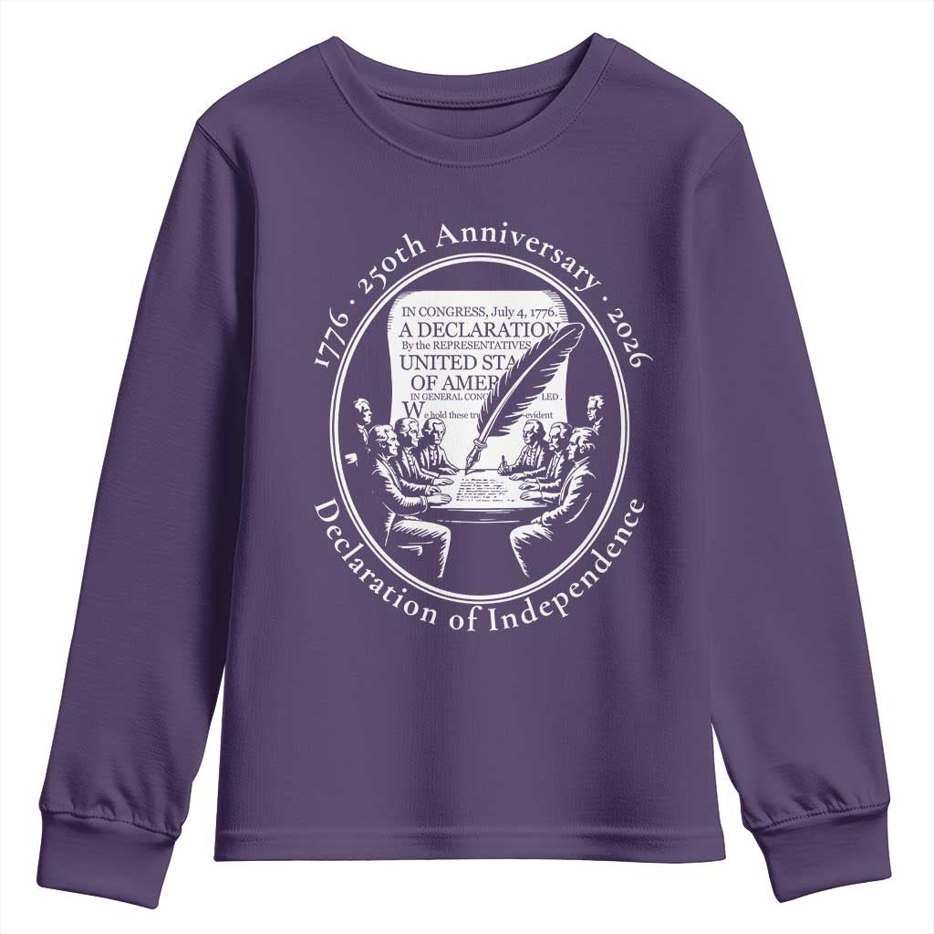 250 Years Declaration of Independence Youth Sweatshirt US 250th Anniversary Semiquincentennial 2026 Patriotic TS02 Purple Print Your Wear