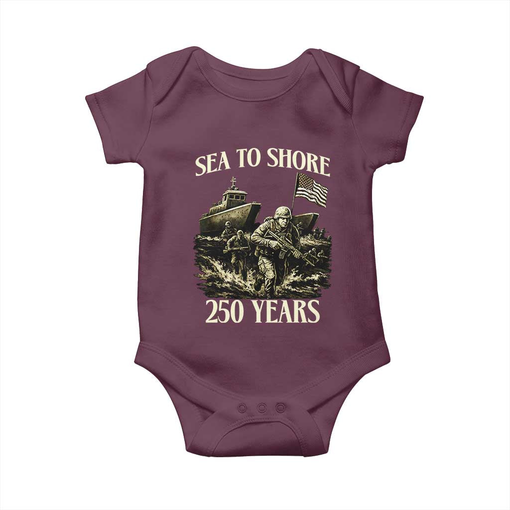 Military Navy 250th Anniversary Baby Onesie Sea To Shore 250 Years TS02 Maroon Print Your Wear