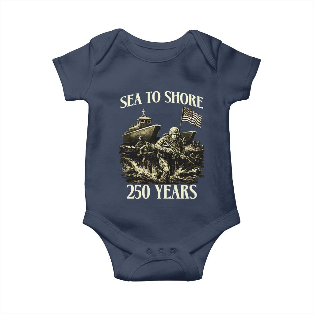 Military Navy 250th Anniversary Baby Onesie Sea To Shore 250 Years TS02 Navy Print Your Wear