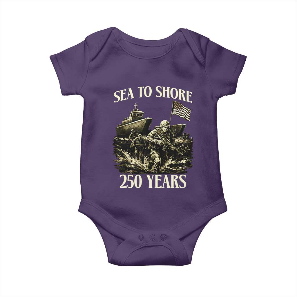 Military Navy 250th Anniversary Baby Onesie Sea To Shore 250 Years TS02 Purple Print Your Wear