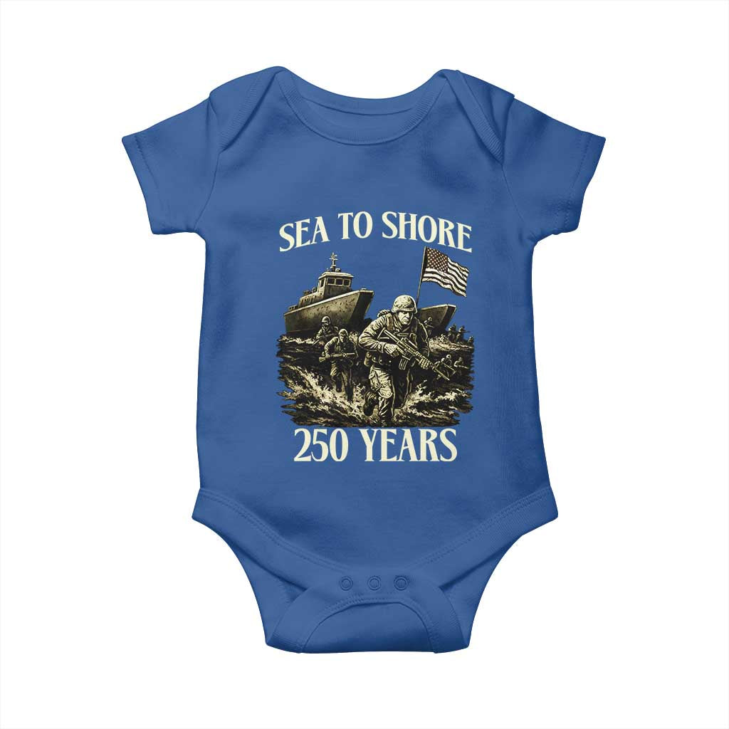 Military Navy 250th Anniversary Baby Onesie Sea To Shore 250 Years TS02 Royal Blue Print Your Wear