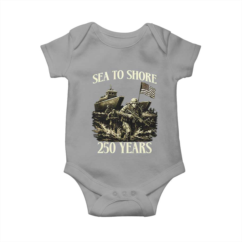 Military Navy 250th Anniversary Baby Onesie Sea To Shore 250 Years TS02 Sport Gray Print Your Wear