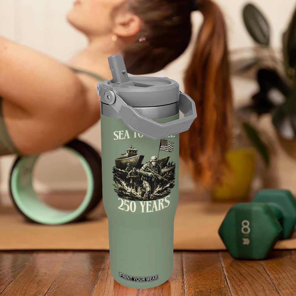 Military Navy 250th Anniversary Flip Straw Tumbler Sea To Shore 250 Years TS02 One Size: 30 oz Moss Green Print Your Wear