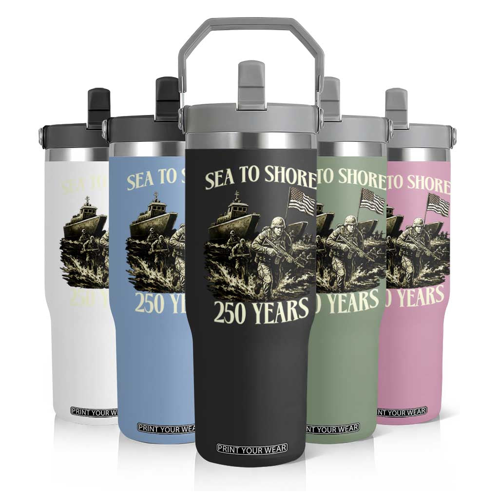 Military Navy 250th Anniversary Flip Straw Tumbler Sea To Shore 250 Years TS02 Print Your Wear