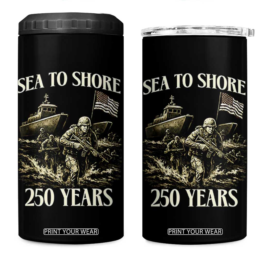 Military Navy 250th Anniversary 4 in 1 Can Cooler Tumbler Sea To Shore 250 Years TS02 One Size: 16 oz Black Print Your Wear