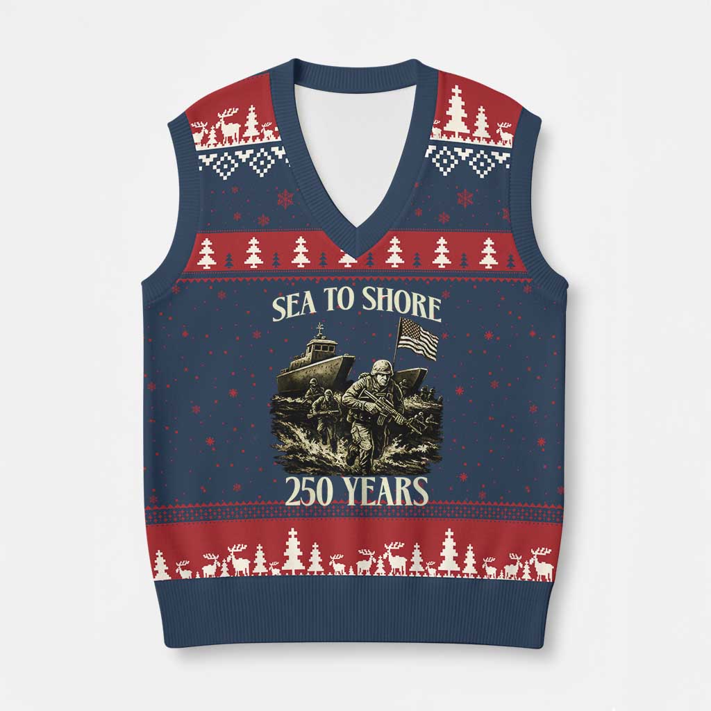 Military Navy 250th Anniversary V-Neck Knit Sweater Vest Sea To Shore 250 Years TS02 Navy Red Print Your Wear
