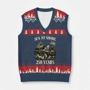 Military Navy 250th Anniversary V-Neck Knit Sweater Vest Sea To Shore 250 Years TS02 Navy Red Print Your Wear