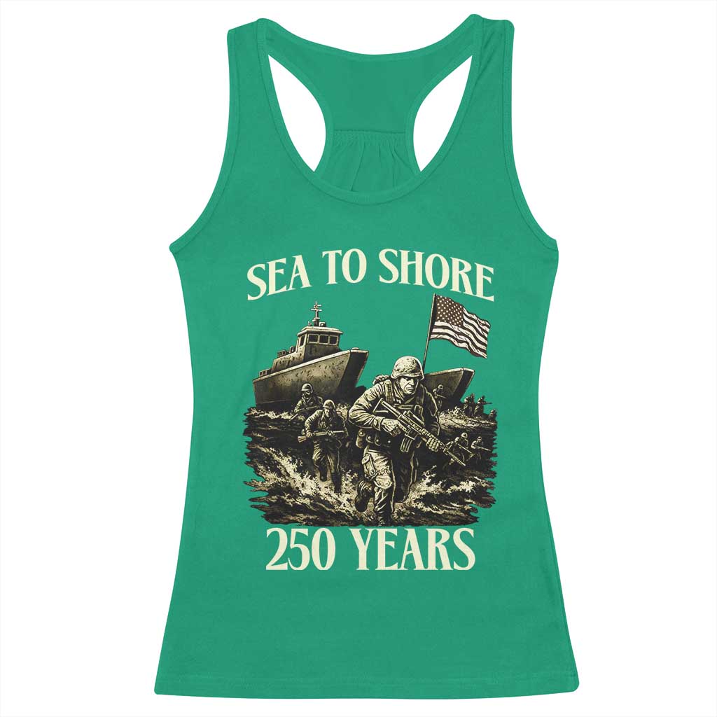 Military Navy 250th Anniversary Racerback Tank Top Sea To Shore 250 Years TS02 Irish Green Print Your Wear