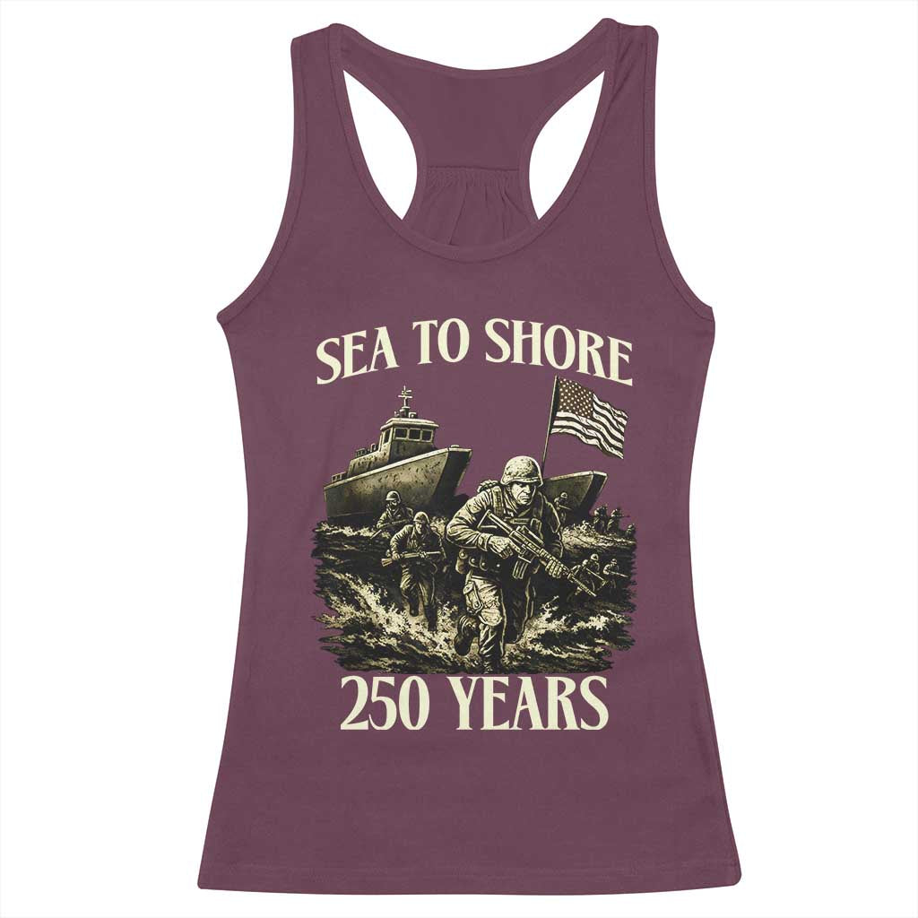 Military Navy 250th Anniversary Racerback Tank Top Sea To Shore 250 Years TS02 Maroon Print Your Wear