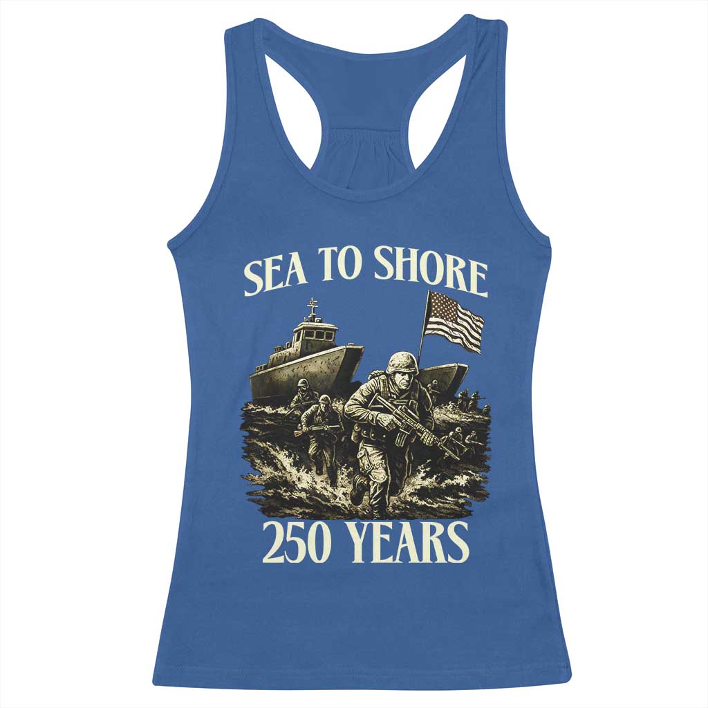 Military Navy 250th Anniversary Racerback Tank Top Sea To Shore 250 Years TS02 Royal Blue Print Your Wear