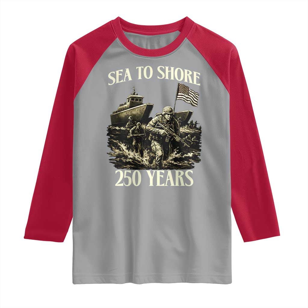 Military Navy 250th Anniversary Raglan Shirt Sea To Shore 250 Years TS02 Sport Gray Red Print Your Wear