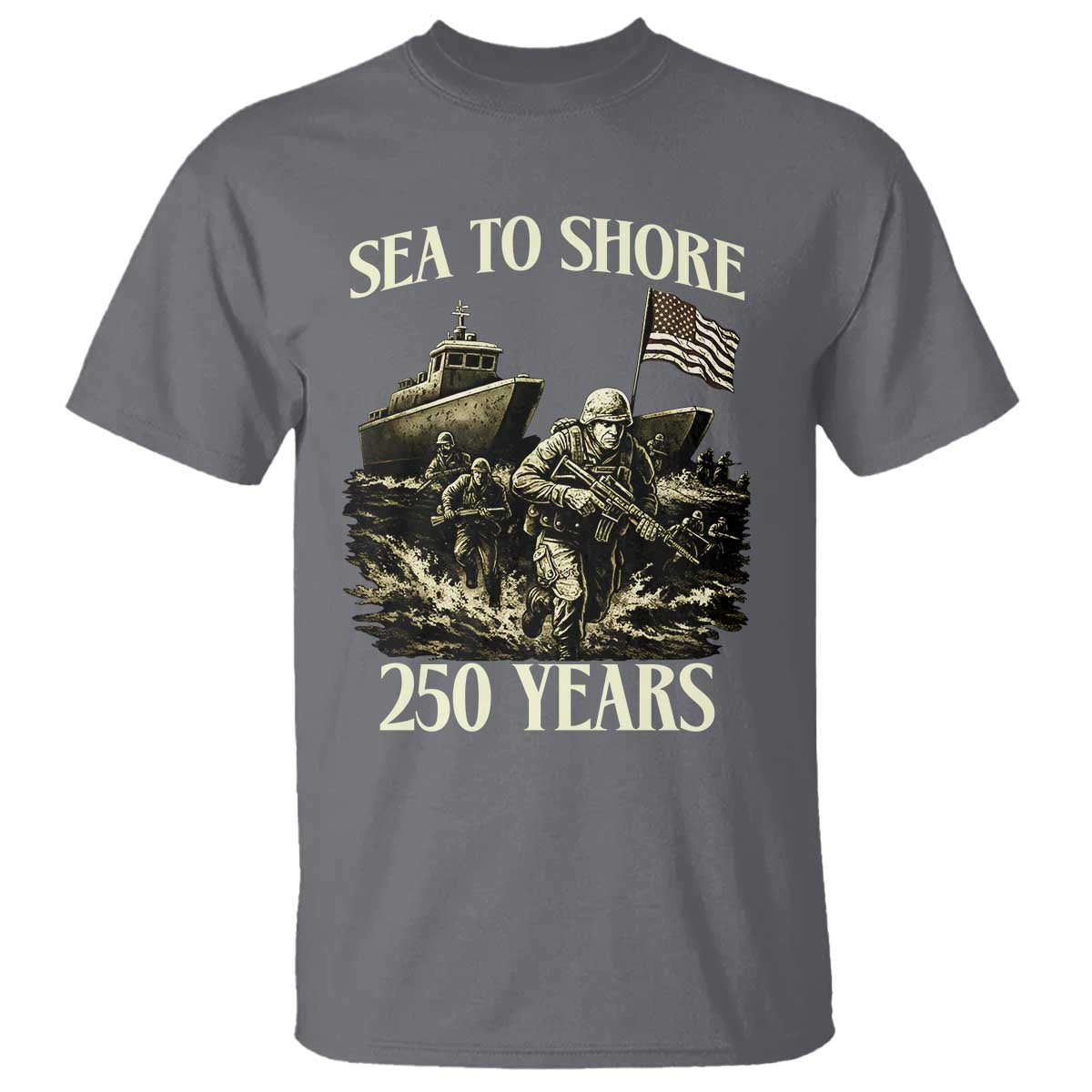 Military Navy 250th Anniversary T Shirt Sea To Shore 250 Years TS02 Charcoal Print Your Wear