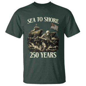 Military Navy 250th Anniversary T Shirt Sea To Shore 250 Years TS02 Dark Forest Green Print Your Wear
