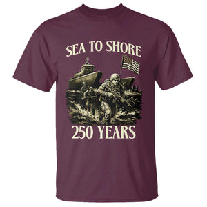 Military Navy 250th Anniversary T Shirt Sea To Shore 250 Years TS02 Maroon Print Your Wear