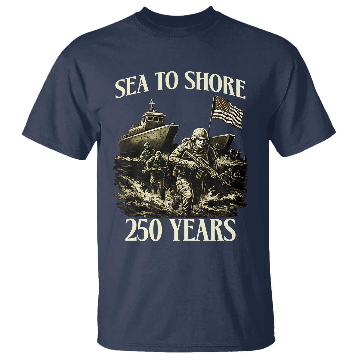 Military Navy 250th Anniversary T Shirt Sea To Shore 250 Years TS02 Navy Print Your Wear