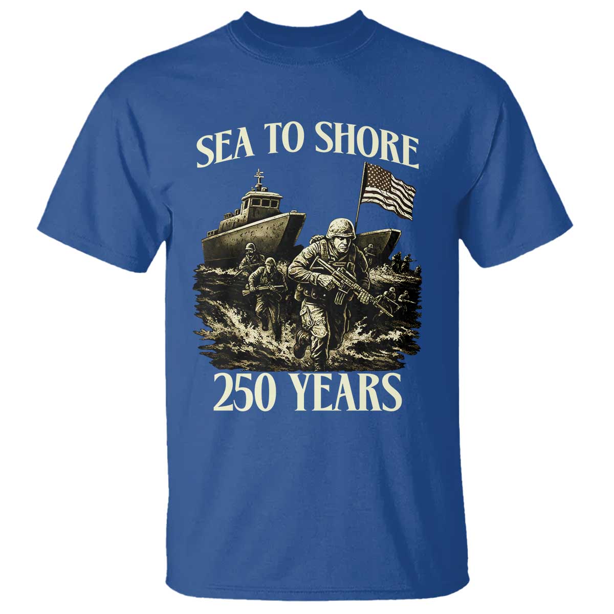 Military Navy 250th Anniversary T Shirt Sea To Shore 250 Years TS02 Royal Blue Print Your Wear