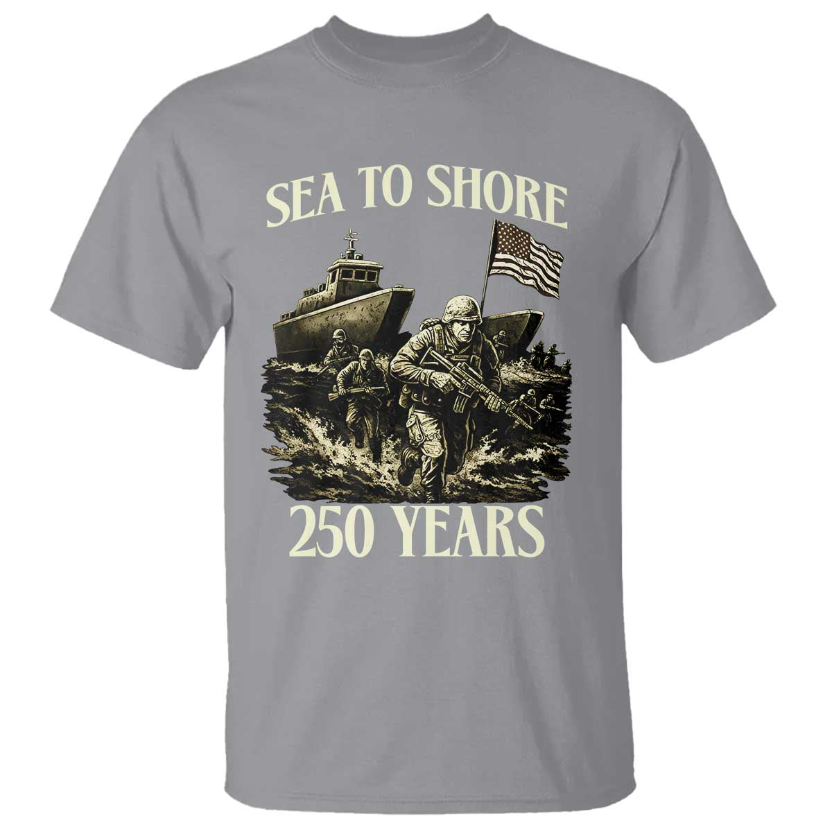 Military Navy 250th Anniversary T Shirt Sea To Shore 250 Years TS02 Sport Gray Print Your Wear
