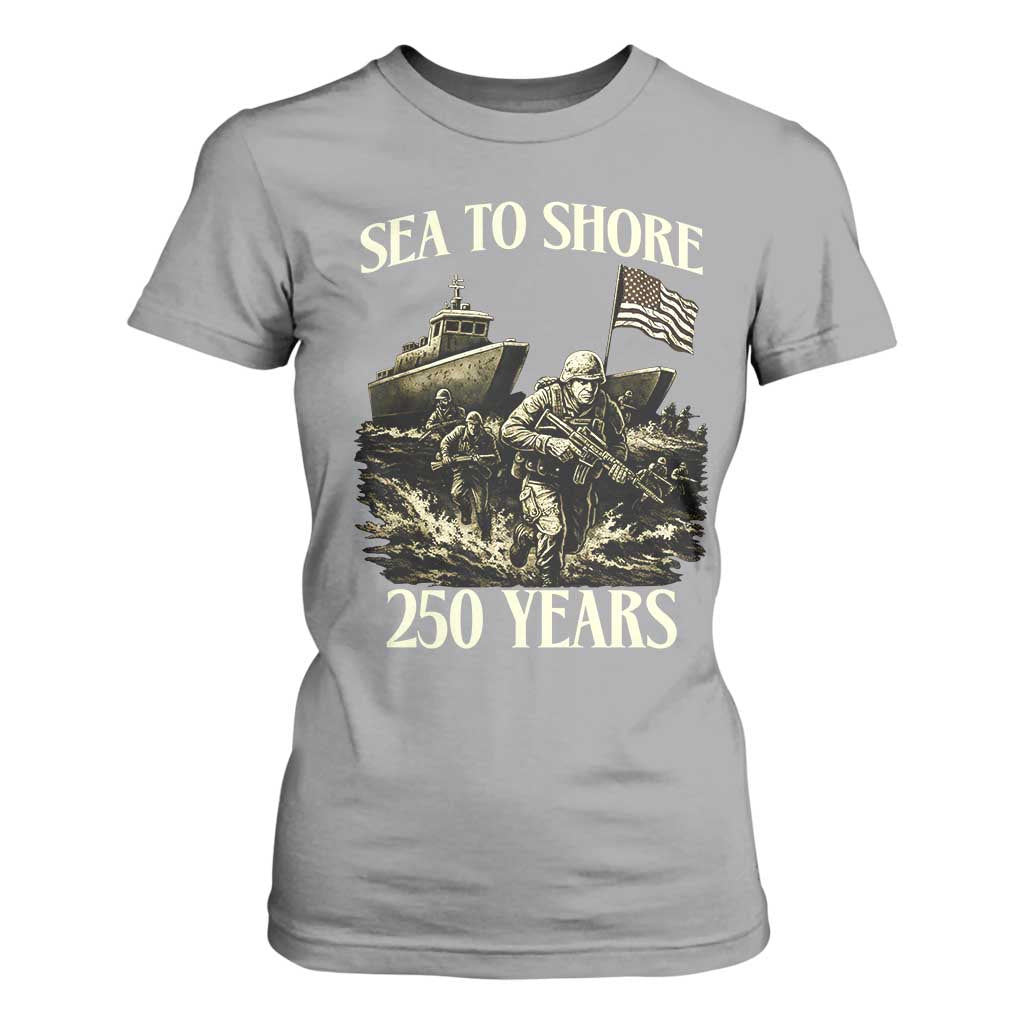 Military Navy 250th Anniversary T Shirt For Women Sea To Shore 250 Years TS02 Sport Gray Print Your Wear