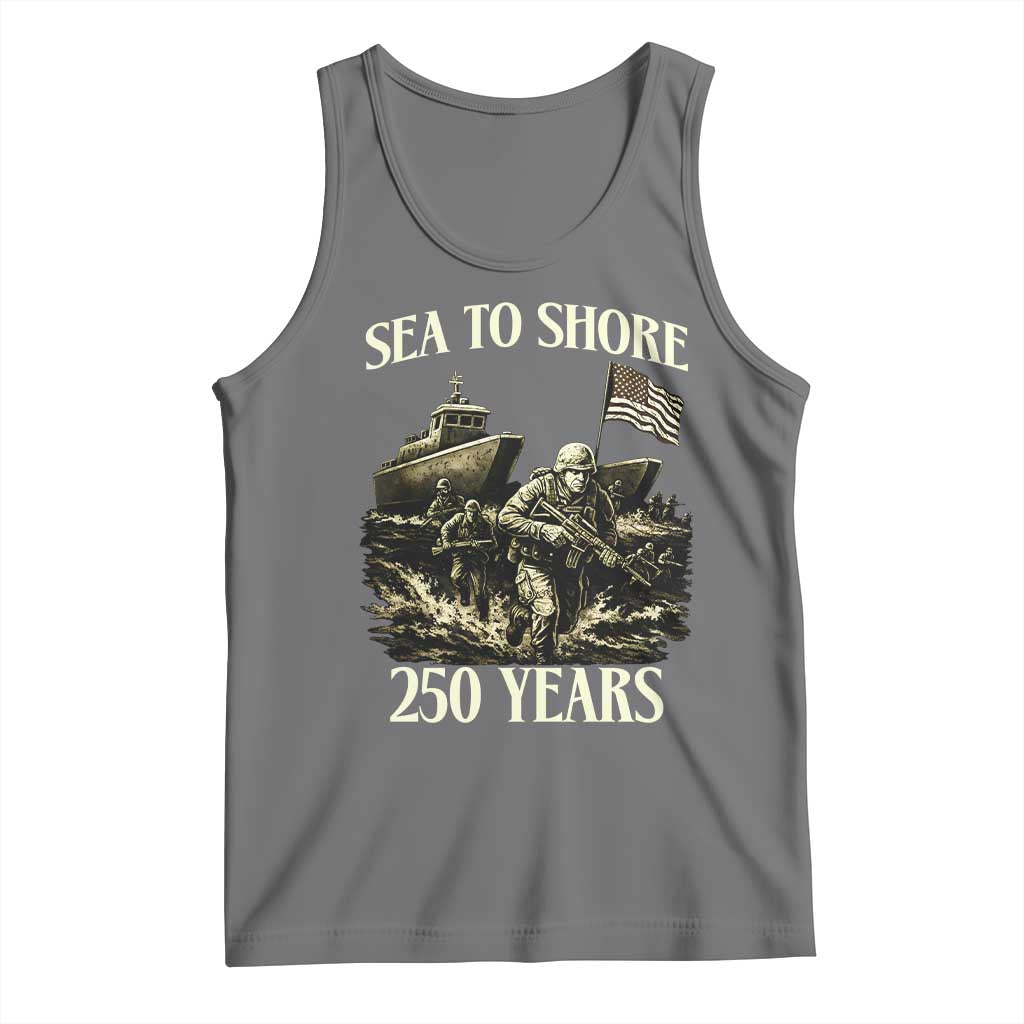 Military Navy 250th Anniversary Tank Top Sea To Shore 250 Years TS02 Black Heather Print Your Wear