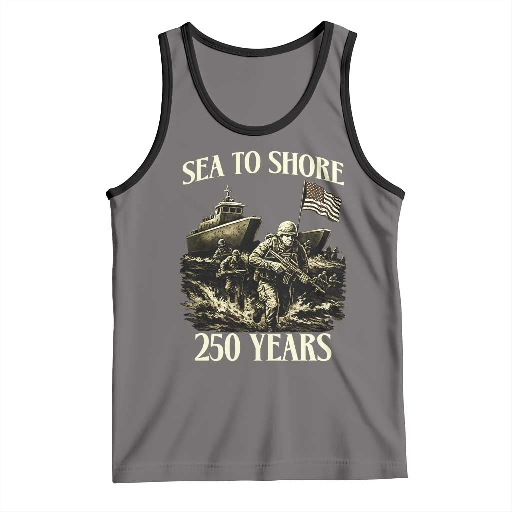 Military Navy 250th Anniversary Tank Top Sea To Shore 250 Years TS02 Deep Heather Black Print Your Wear