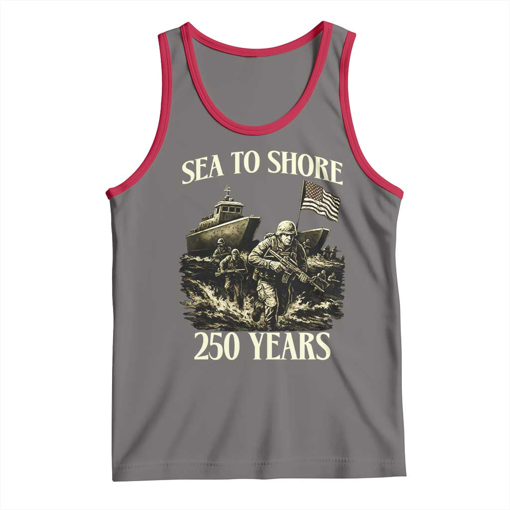 Military Navy 250th Anniversary Tank Top Sea To Shore 250 Years TS02 Deep Heather Red Print Your Wear