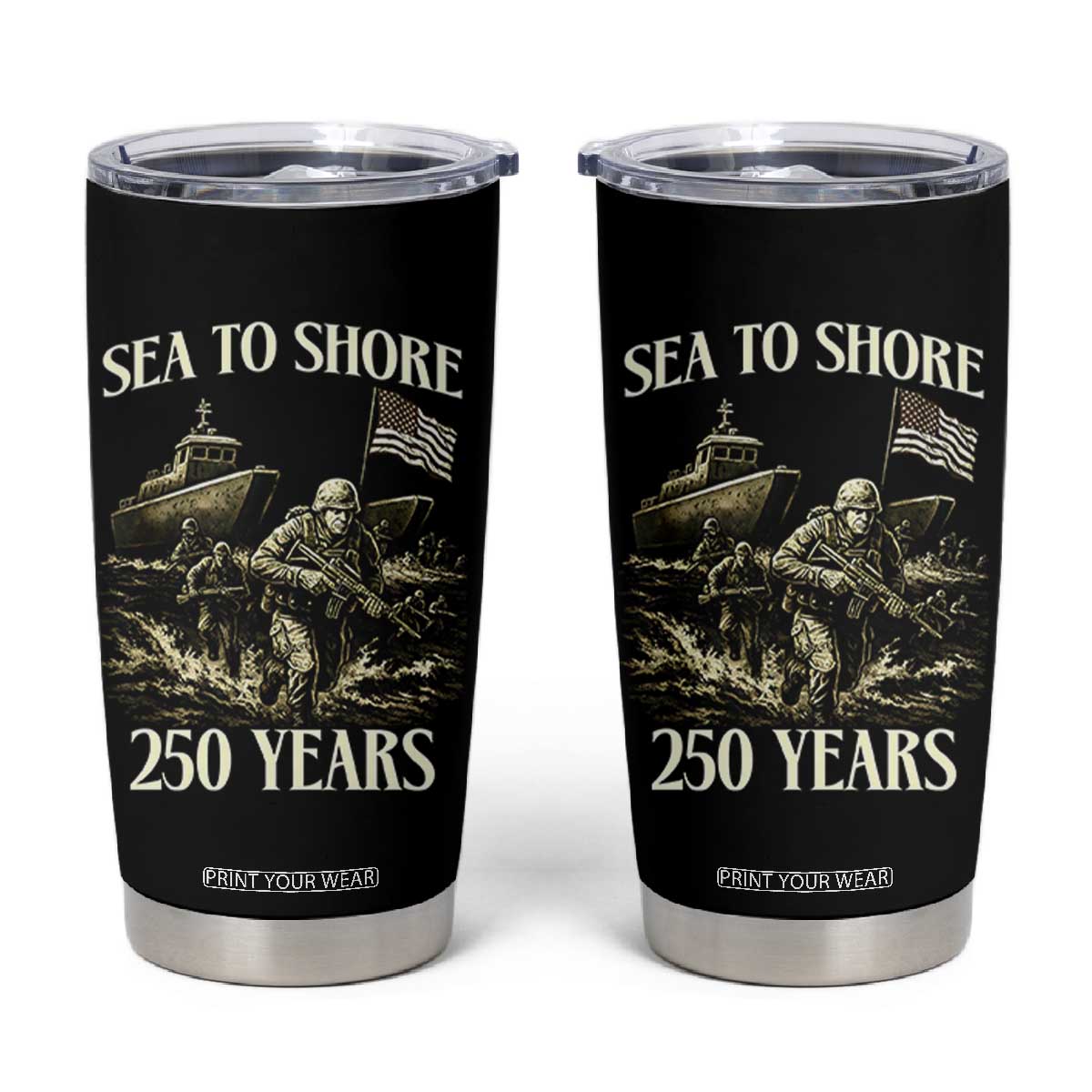 Military Navy 250th Anniversary Tumbler Cup Sea To Shore 250 Years TS02 Black Print Your Wear