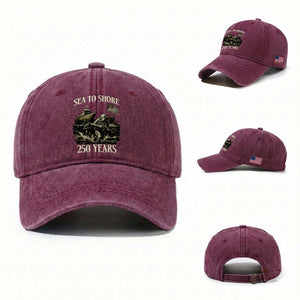 Military Navy 250th Anniversary Washed Cotton Baseball Cap Sea To Shore 250 Years TS02 Washed Cap Universal Fit Burgundy Print Your Wear