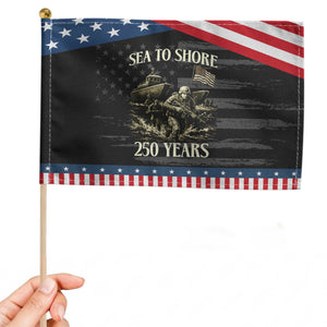 Military Navy 250th Anniversary Patriotic Handheld Flag Sea To Shore 250 Years TS02 Distressed 8.2" × 5.5" Black Blue Print Your Wear
