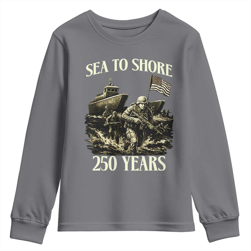Military Navy 250th Anniversary Youth Sweatshirt Sea To Shore 250 Years TS02 Charcoal Print Your Wear