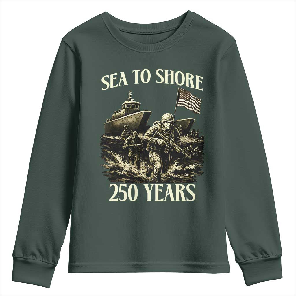 Military Navy 250th Anniversary Youth Sweatshirt Sea To Shore 250 Years TS02 Dark Forest Green Print Your Wear