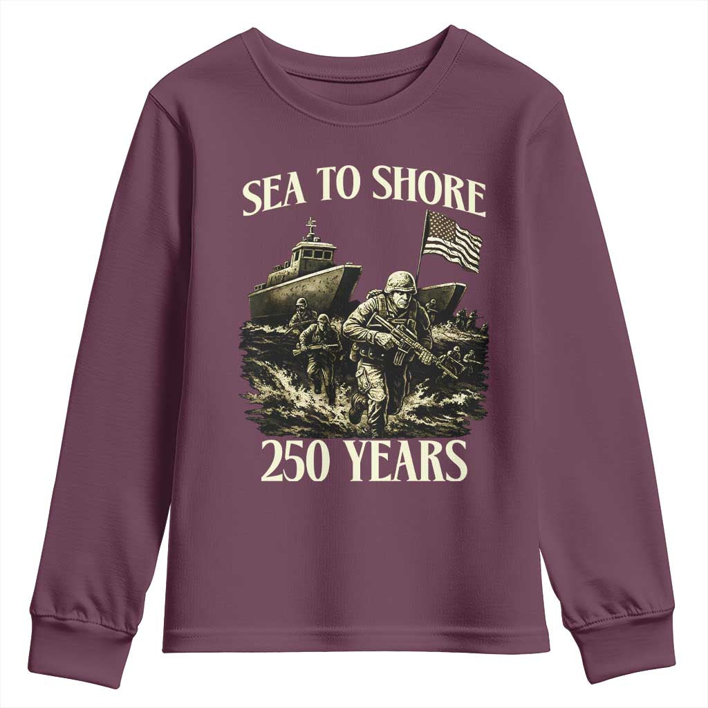 Military Navy 250th Anniversary Youth Sweatshirt Sea To Shore 250 Years TS02 Maroon Print Your Wear