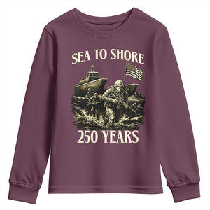 Military Navy 250th Anniversary Youth Sweatshirt Sea To Shore 250 Years TS02 Maroon Print Your Wear