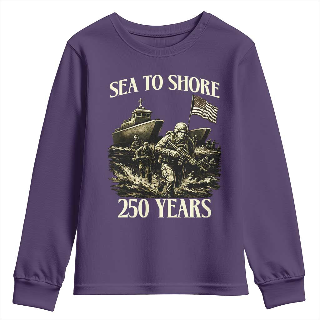 Military Navy 250th Anniversary Youth Sweatshirt Sea To Shore 250 Years TS02 Purple Print Your Wear