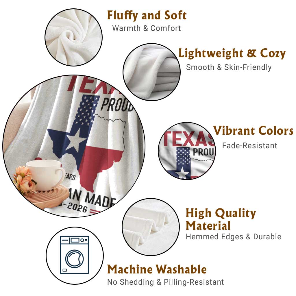 Texas Proud 250 Years Throw Blanket American Made 1776 to 2026 Semiquincentennial TS02 Print Your Wear