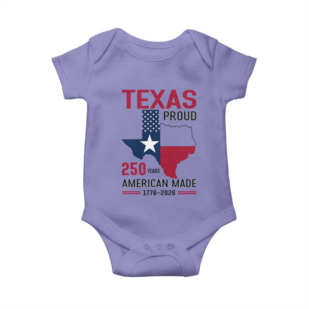 Texas Proud 250 Years Baby Onesie American Made 1776 to 2026 Semiquincentennial TS02 Violet Print Your Wear