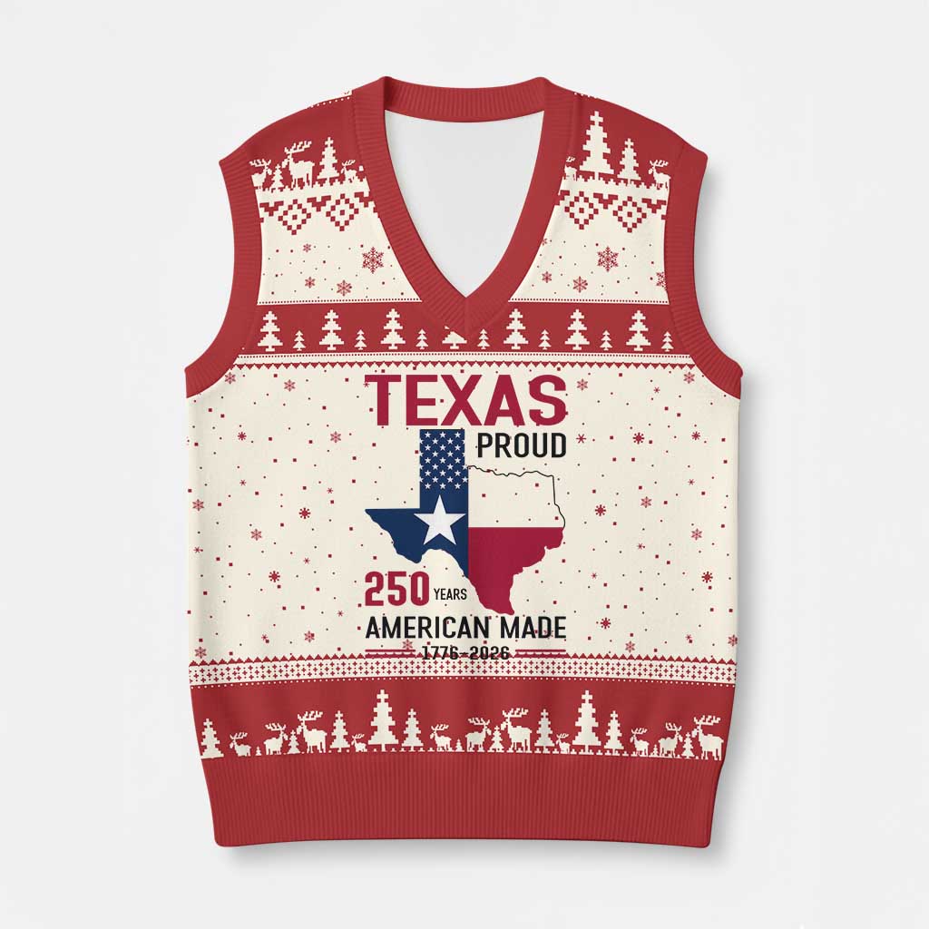Texas Proud 250 Years V-Neck Knit Sweater Vest American Made 1776 to 2026 Semiquincentennial TS02 Beige Red Print Your Wear