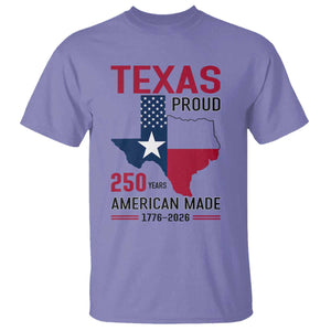 Texas Proud 250 Years T Shirt American Made 1776 to 2026 Semiquincentennial TS02 Violet Print Your Wear