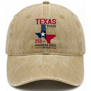 Texas Proud 250 Years Washed Cotton Baseball Cap American Made 1776 to 2026 Semiquincentennial TS02 Washed Cap Universal Fit Khaki Print Your Wear