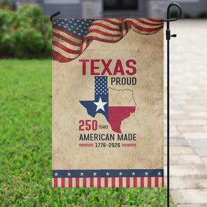 Texas Proud 250 Years Garden Flag American Made 1776 to 2026 Semiquincentennial TS02 Vintage Rustic Tan Navy Print Your Wear