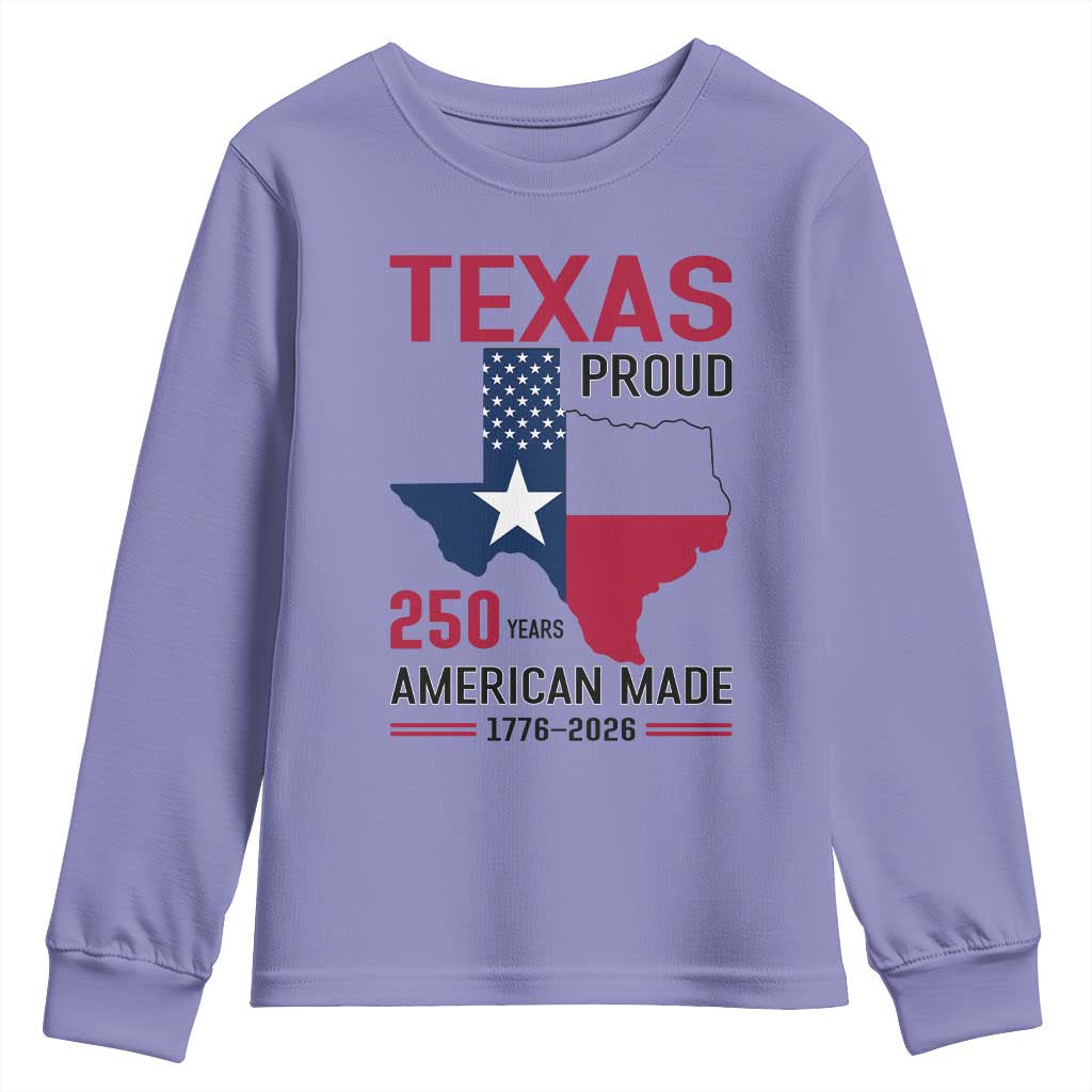 Texas Proud 250 Years Youth Sweatshirt American Made 1776 to 2026 Semiquincentennial TS02 Violet Print Your Wear