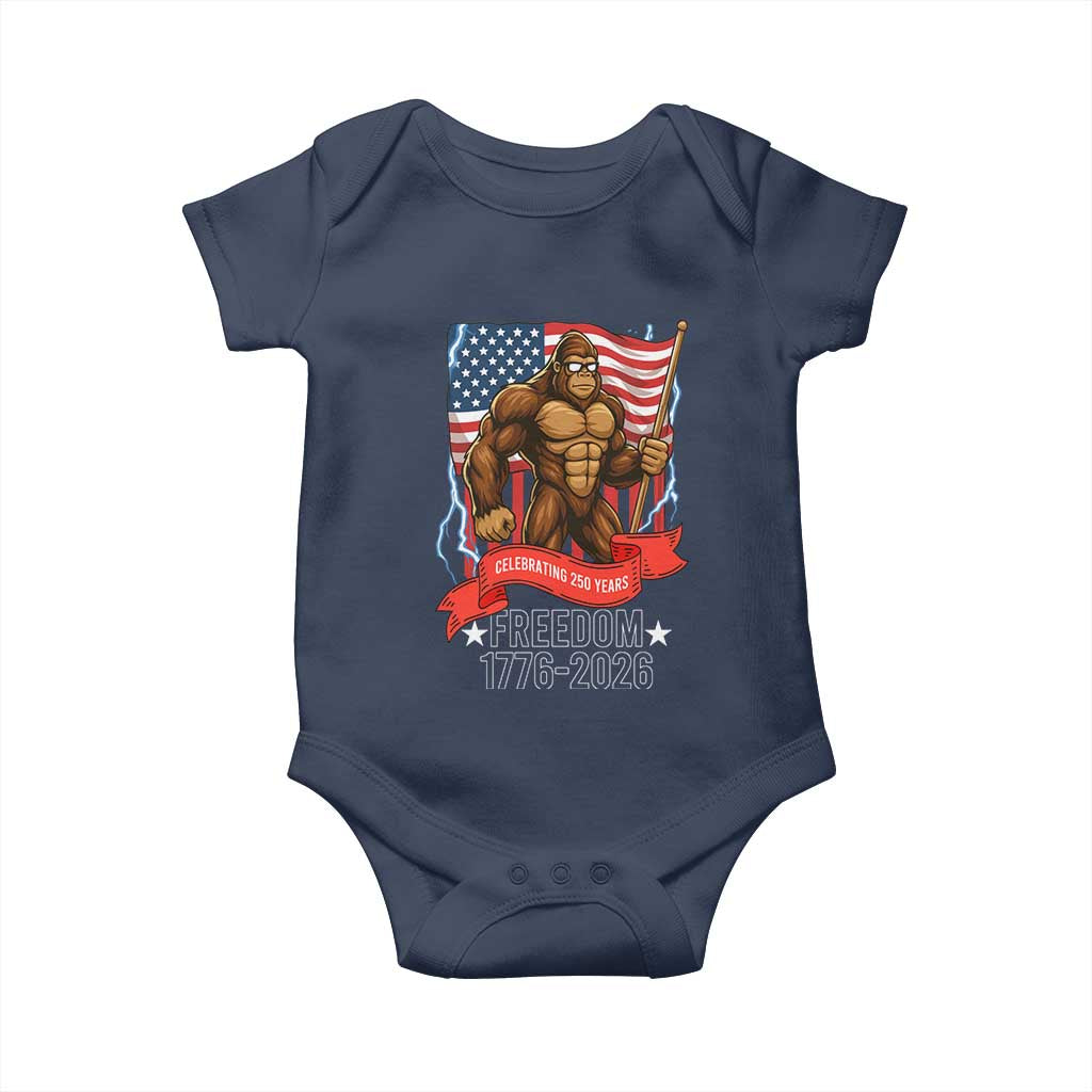 Patriotic Bigfoot US 250th Anniversary Baby Onesie Sasquatch Celebrating 250 Years of Freedom 1776 to 2026 TS02 Navy Print Your Wear